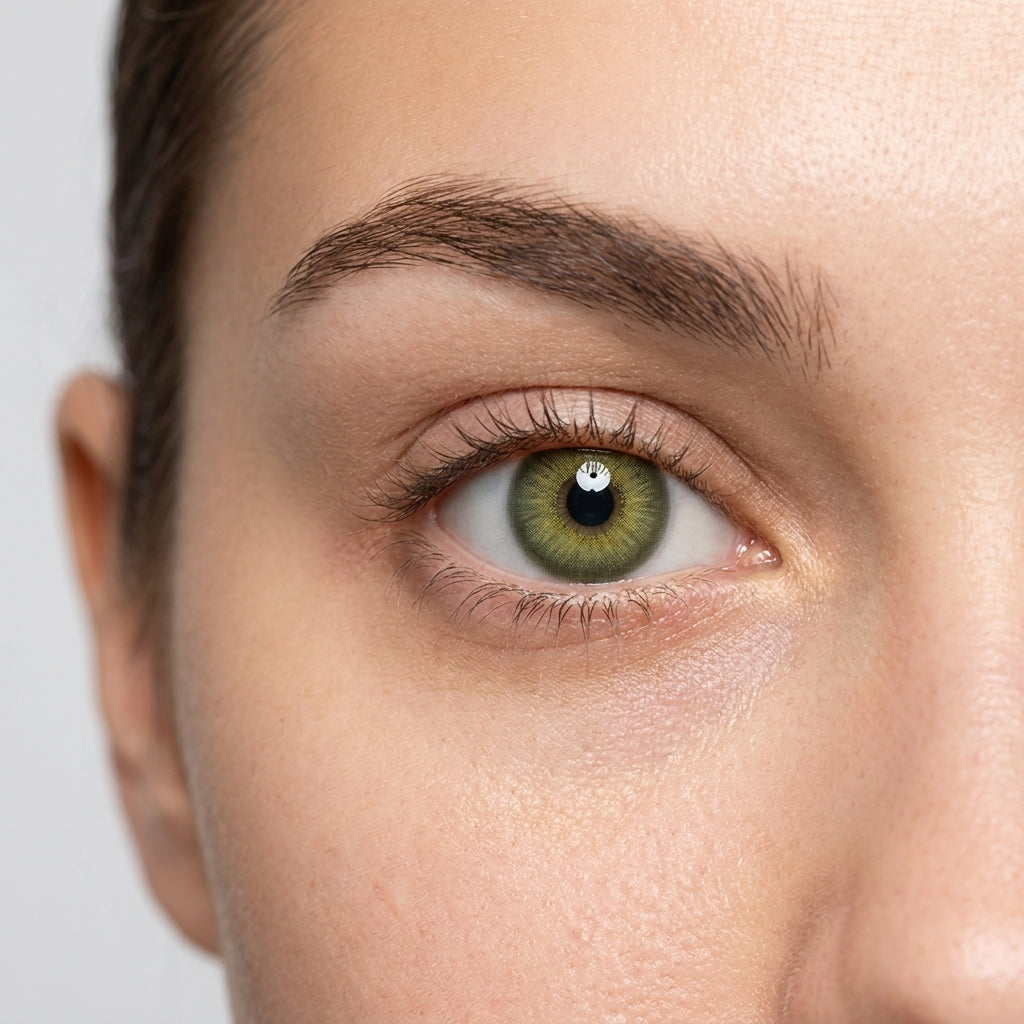 Orama Amazonia Killer colored contact lens shown on a single eye