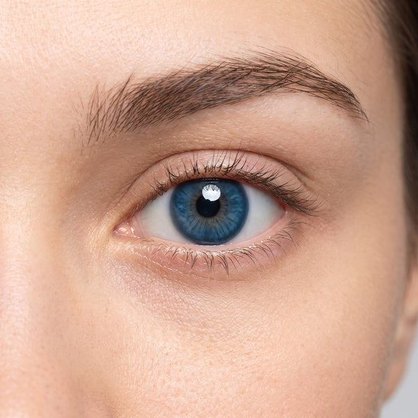 Orama Blue Fantasy colored contact lens shown on a single eye