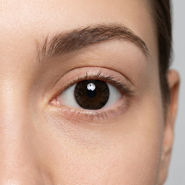 Orama Chocoa Charm colored contact lens shown on a single eye