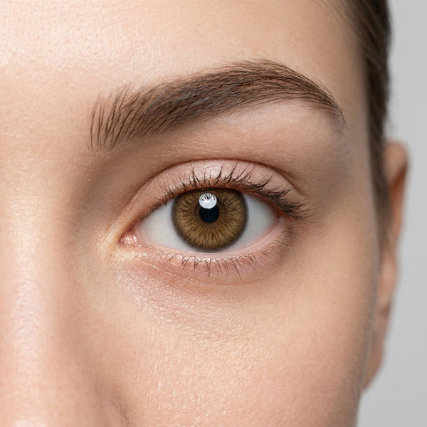 Orama Coffe Doll colored contact lens shown on a single eye