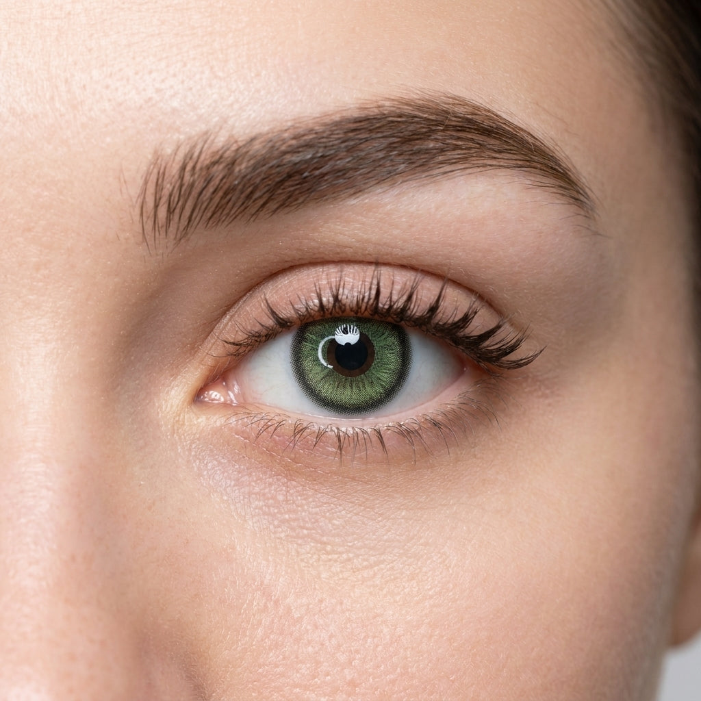 Orama Emeraldia colored contact lens shown on a single eye