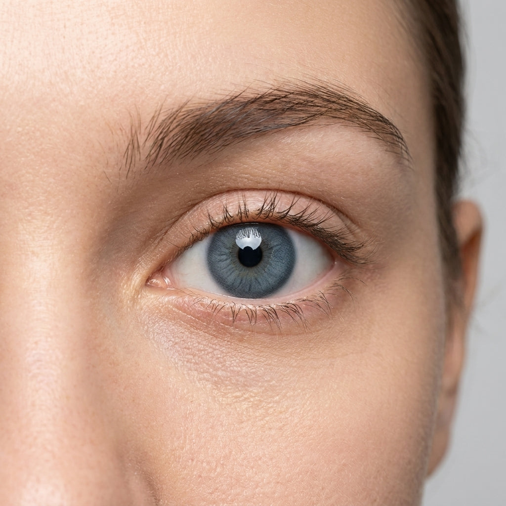 Orama Glacier Kiss colored contact lens shown on a single eye