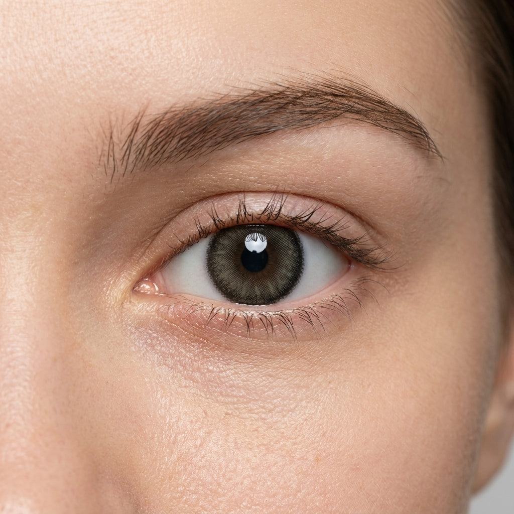 Orama Midnight Savage colored contact lens shown on a single eye