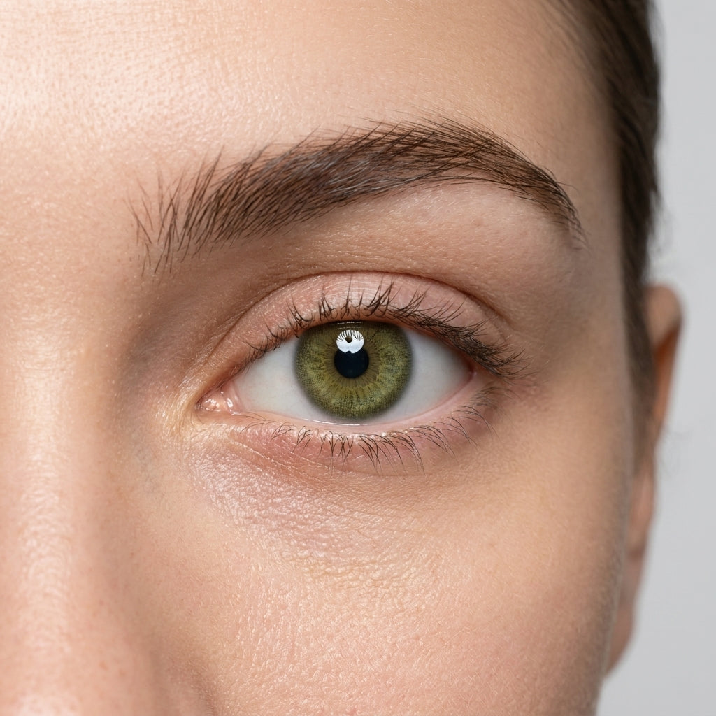 Orama Olive Fantasy colored contact lens shown on a single eye
